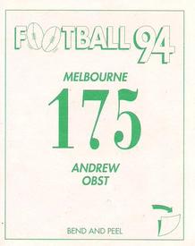 1994 Select AFL Stickers #175 Andrew Obst Back